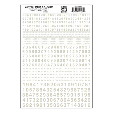 MG727 - Dry Transfer Numbers - Gothic R.R. White (1.5mm to 7.9mm)