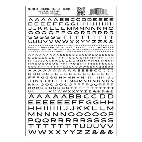 MG734 - Dry Transfer Lettering - Extended Gothic R.R. Black (1.5mm to 6.3mm)