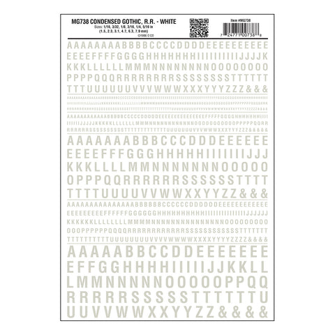 MG738 - Dry Transfer Lettering - Condensed Gothic R.R. White (1.5mm to 6.3mm)
