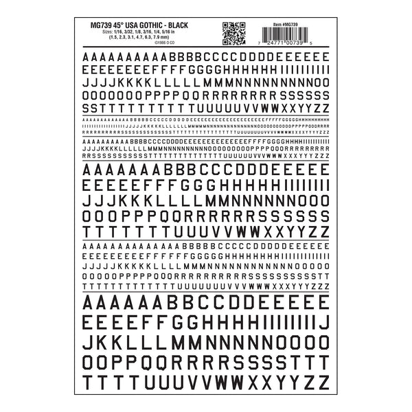 MG739 - Dry Transfer Lettering - 45° USA Gothic Black (1.5mm to 7.9mm ...