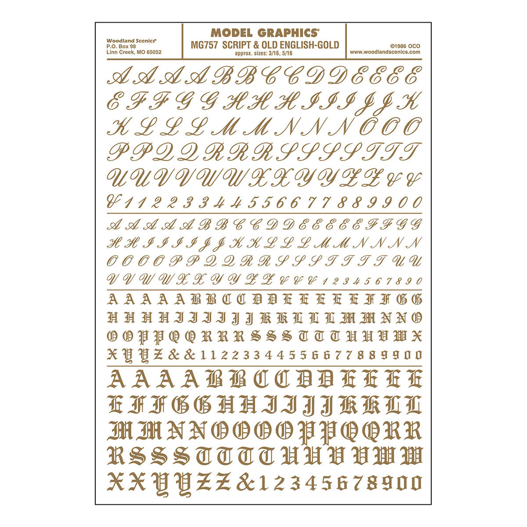 Gold Lettering Transferable MG757 - Dry Transfer Lettering - Script & Old English Gold (4.7mm & 7 ...