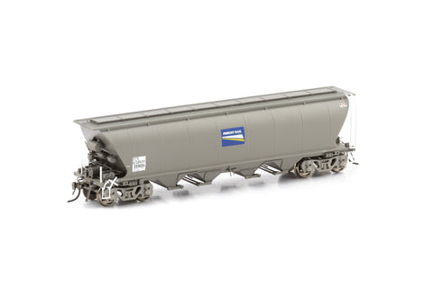 NGPF Grain Hopper, with Roofwalks - Wagon Grime with Blue Freight Rail Grain Logos - 4 Car Pack NGH-23