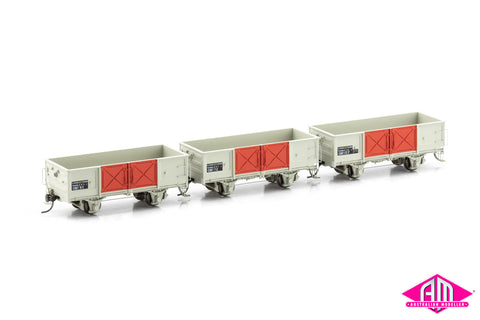 OER-203 OBF Open Wagon - SAR Grey/Red, Pressed Doors, Friction Bearings 3 Pack