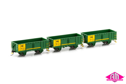 OER245 OBF Open Wagon - AN Green/Yellow, Prefabricated Doors, Roller Bearings (3 Pack)
