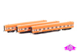 Powerline - PCCP-5 - Victorian ‘S’ Carriages V/Line Tangerine, Silver Ribbon - 3 Pack (HO Scale)
