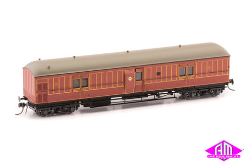 EHO Express Brake Van As Built, Full Panelling, Tuscan Red, Full lining, Weathered White roof EHO 1989