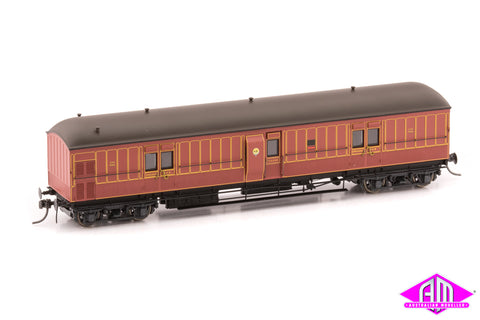 EHO Express Brake Van As Built, Full Panelling, Tuscan Red, Full lining, Weathered roof EHO 1986