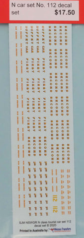 SJ-NCARA112 - N Type Car Set 112 Decal Set (HO Scale)