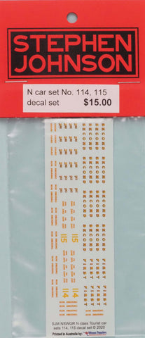 SJ-NCARA - N Type Car Sets 114, 115 Decal Set (HO Scale)