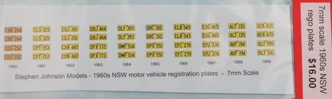 SJ-REGO - NSW Motor Car Registration Plates 1960s (HO Scale)