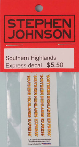 SJ-SHXD - Southern Highlands Express Decal Set (HO Scale)