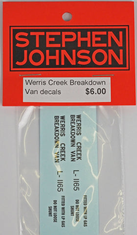 SJ-WCBV - Werris Creek Breakdown Van Decal Set (HO Scale)