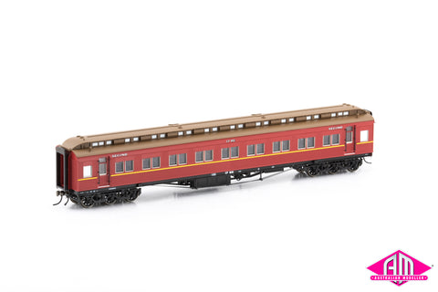 E Passenger Car Steamrail BE Second Class Car, Carriage Red with Yellow Stripe & 6 wheel bogie, 17-BE - Single Car VPC-31