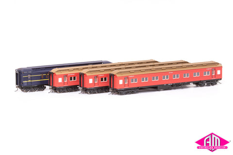 E Passenger Car VR Carriage Red (1971-1985 Era) - 4 Car Set VPS-32
