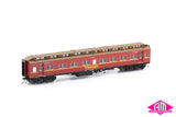 E Passenger Car Steamrail, Carriage Red with Yellow Stripe - 4 Car Set VPS-35