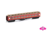 E Passenger Car Steamrail, Carriage Red with Yellow Stripe - 4 Car Set VPS-35
